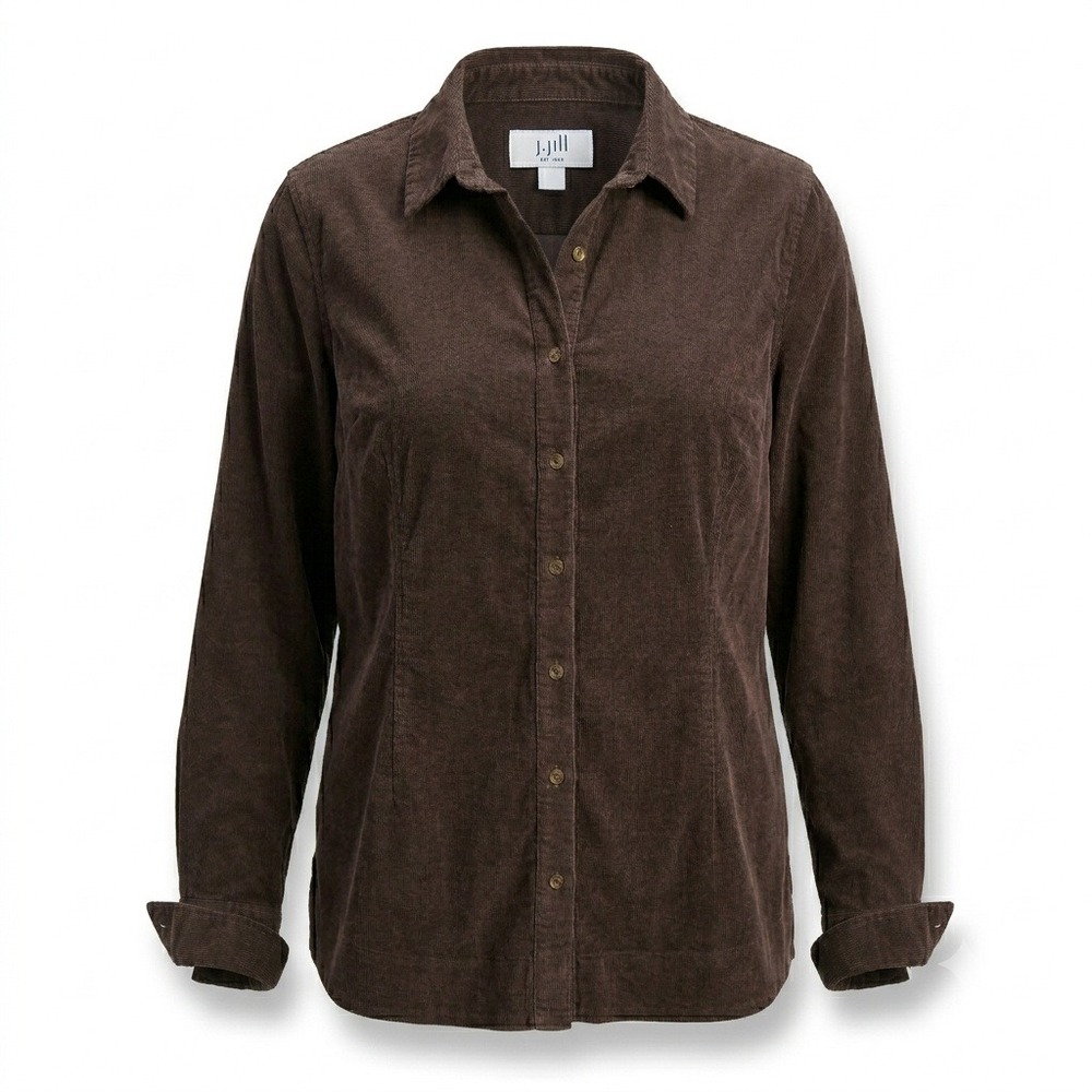 J. Jill Womens 2X Brown Corduroy Button Down Long Sleeve Shirt Tunic Top